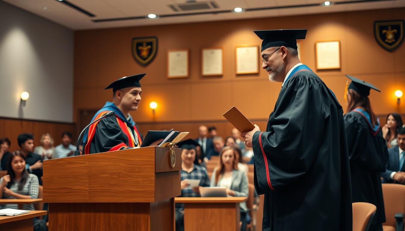 Aluna feliz recebendo diploma de curso reconhecido pelo MEC